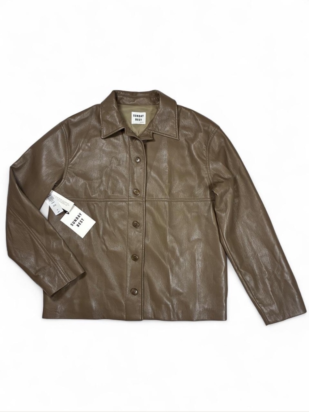 Aritzia Sunday Best Gabby Vegan Leather Shirt Jacket Shiitake Brown Small NWT